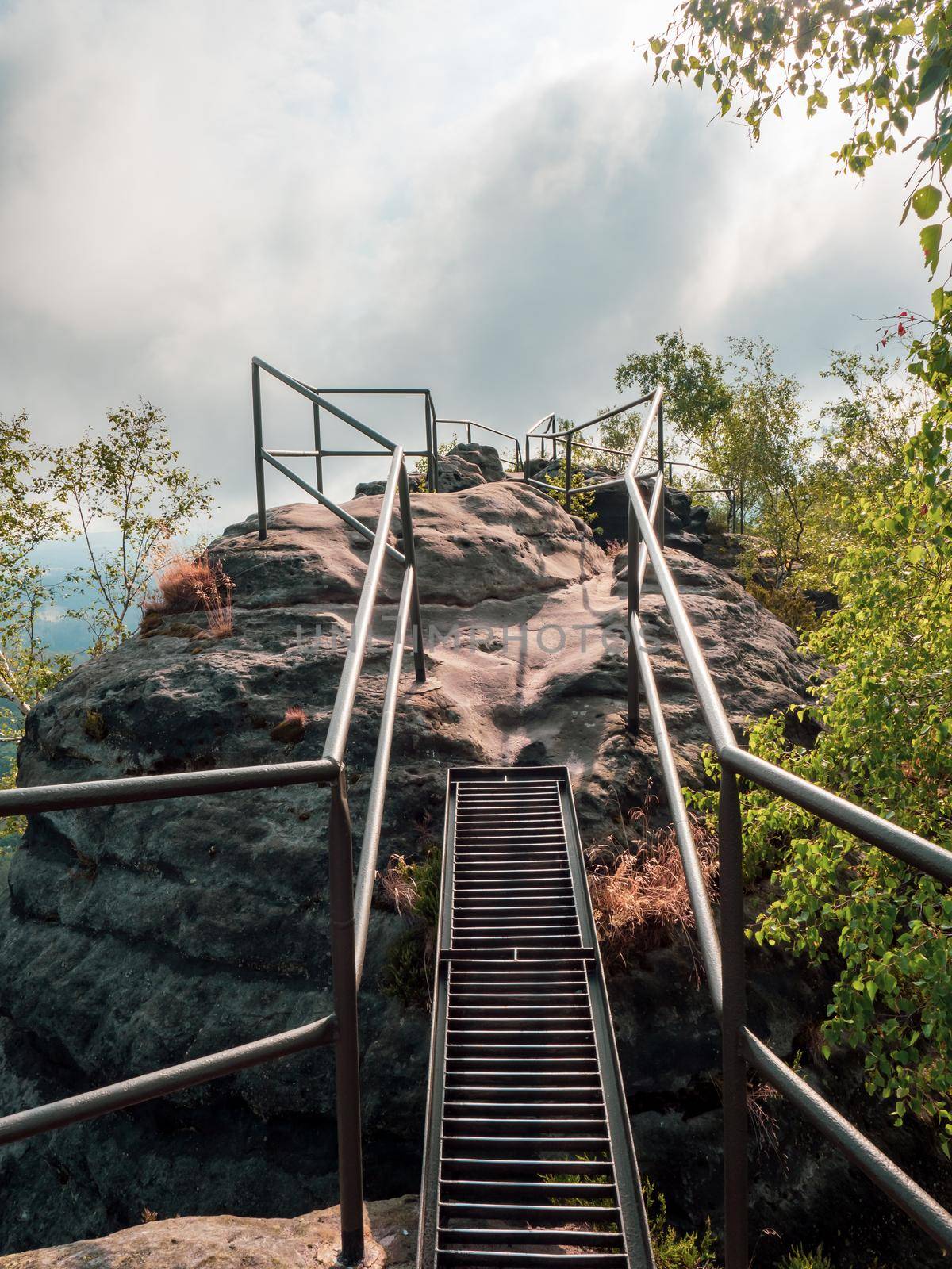 Ladder to Schrammstein rocks viewpoint in Saxon Switzerland park by rdonar2