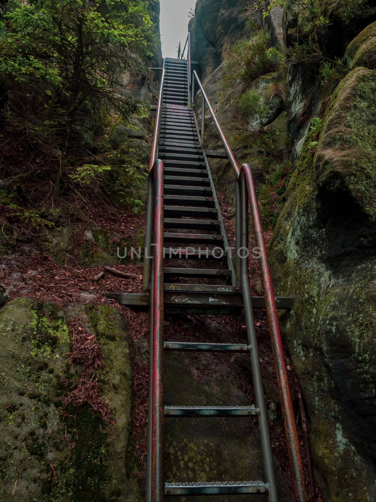 View metal stairs of the Staircase or Heilige Stiege, leads to tourist trails. by rdonar2