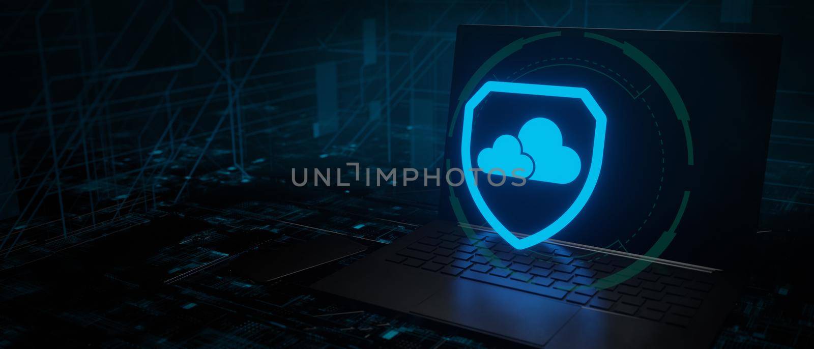 Cybersecurity cloud concept protection on the internet 3D Illustration