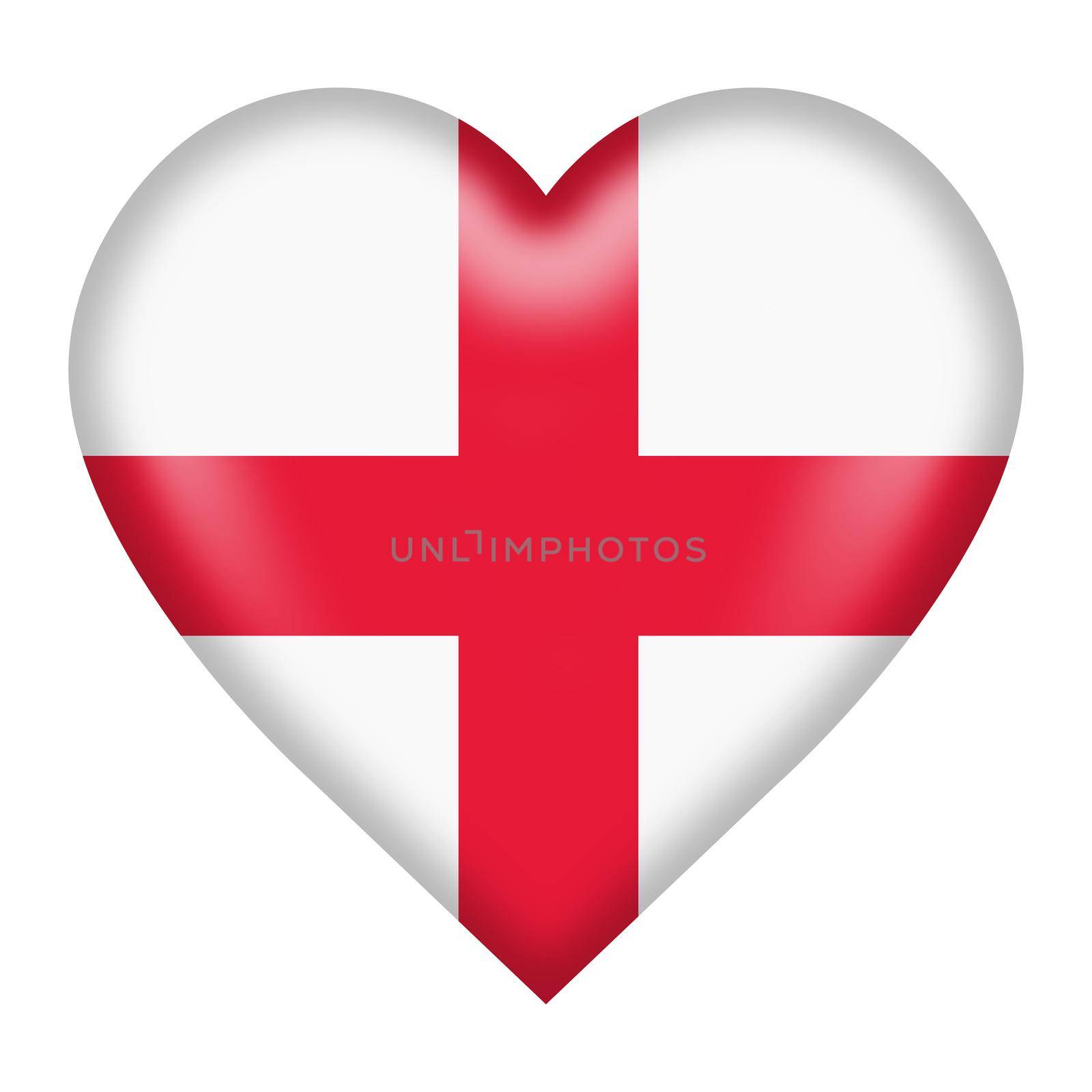 An England flag heart button 3d illustration isolated on white with clipping path