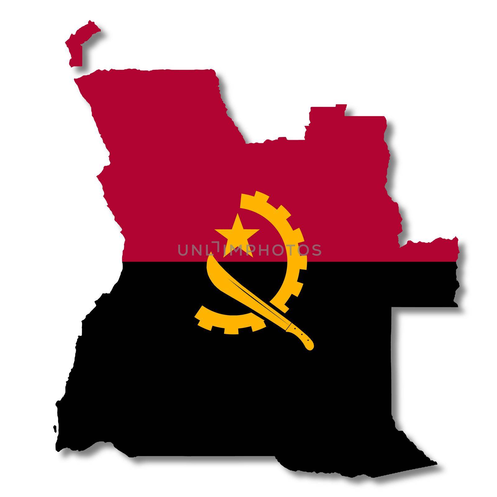 An Angola flag map on white background 3d illustration with clipping path