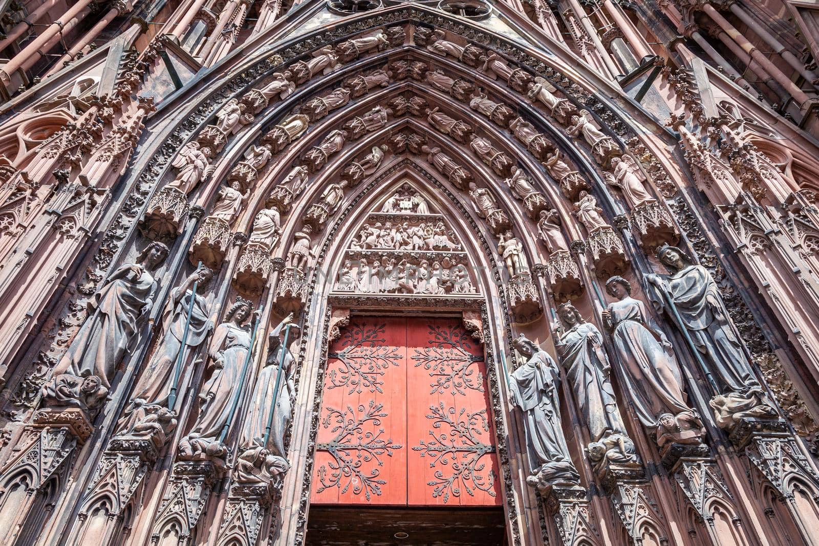 Strasbourg Notre Dame gothic cathedral ornate portal, Alsace, Eastern France