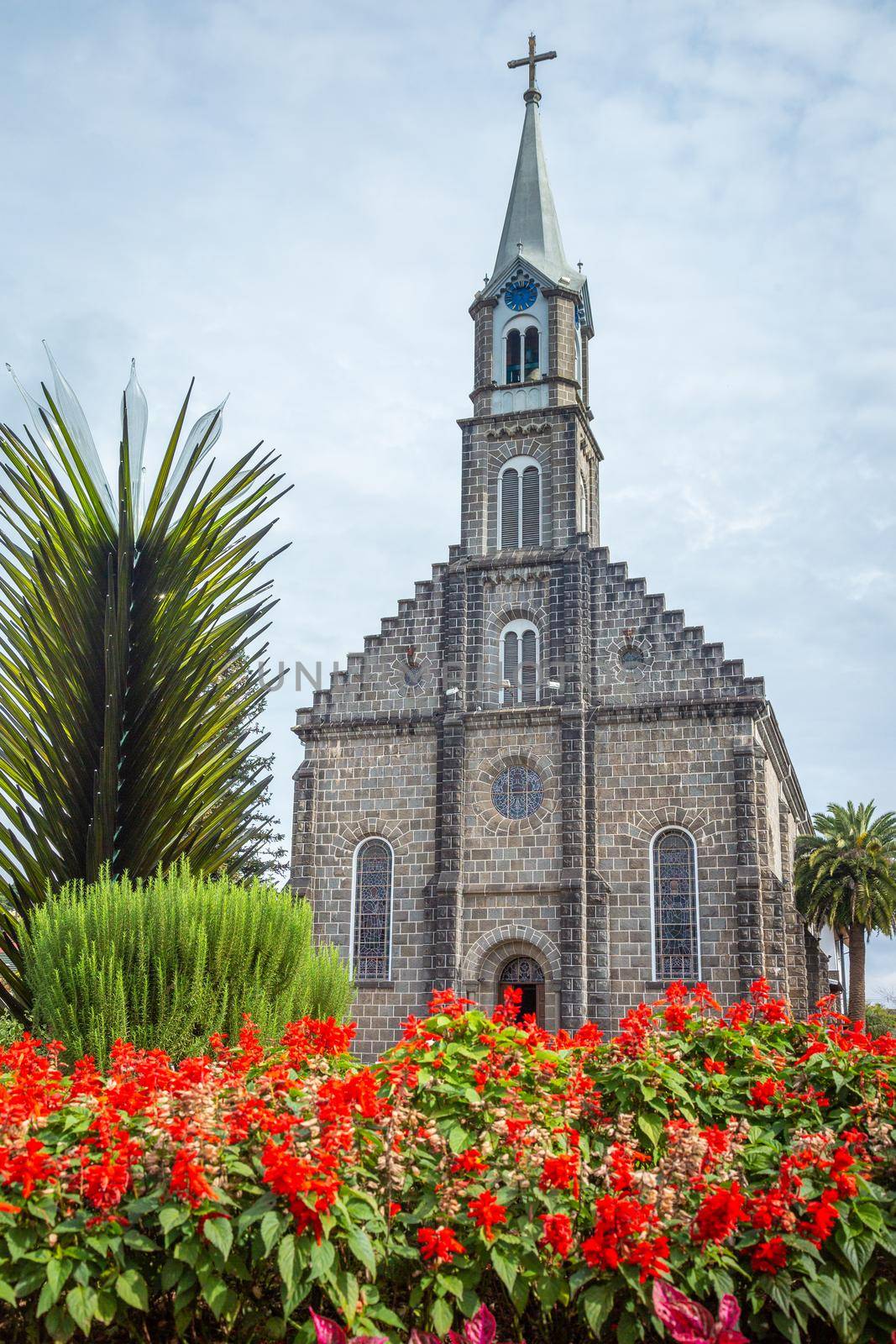 Gramado stone church at golden autumn, Gramado, Rio Grande do Sul, Southern Brazil
