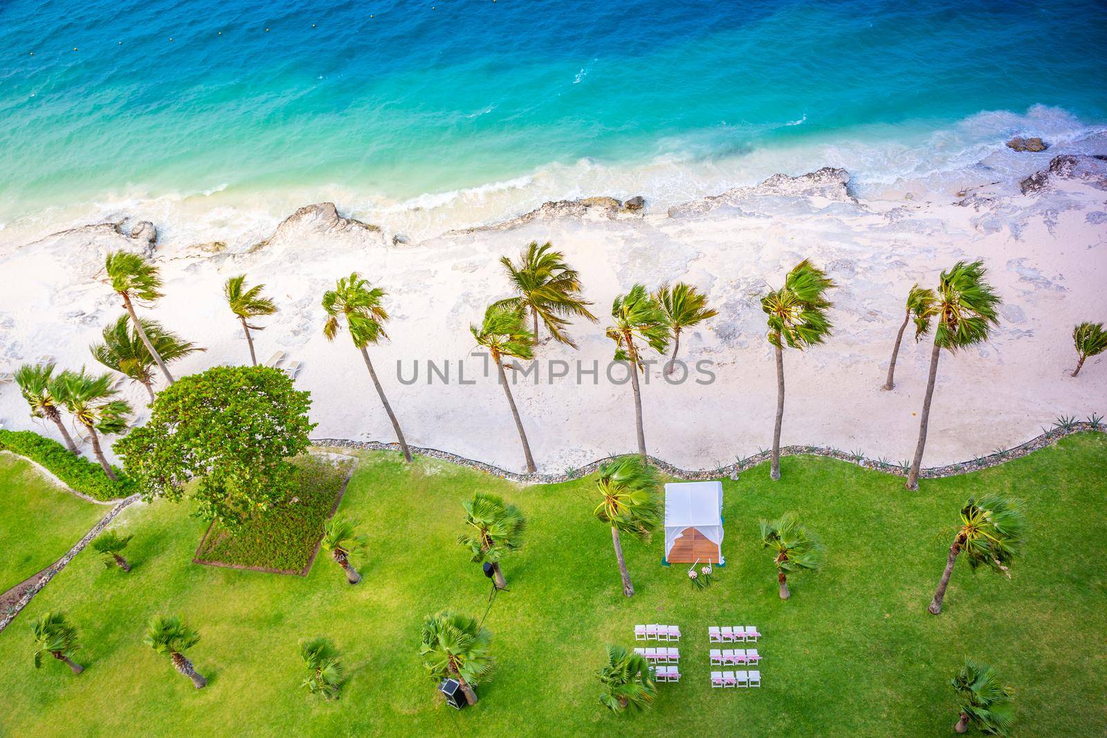 Tropical paradise: Cancun idyllic caribbean beach from above, Riviera Maya, Mexico