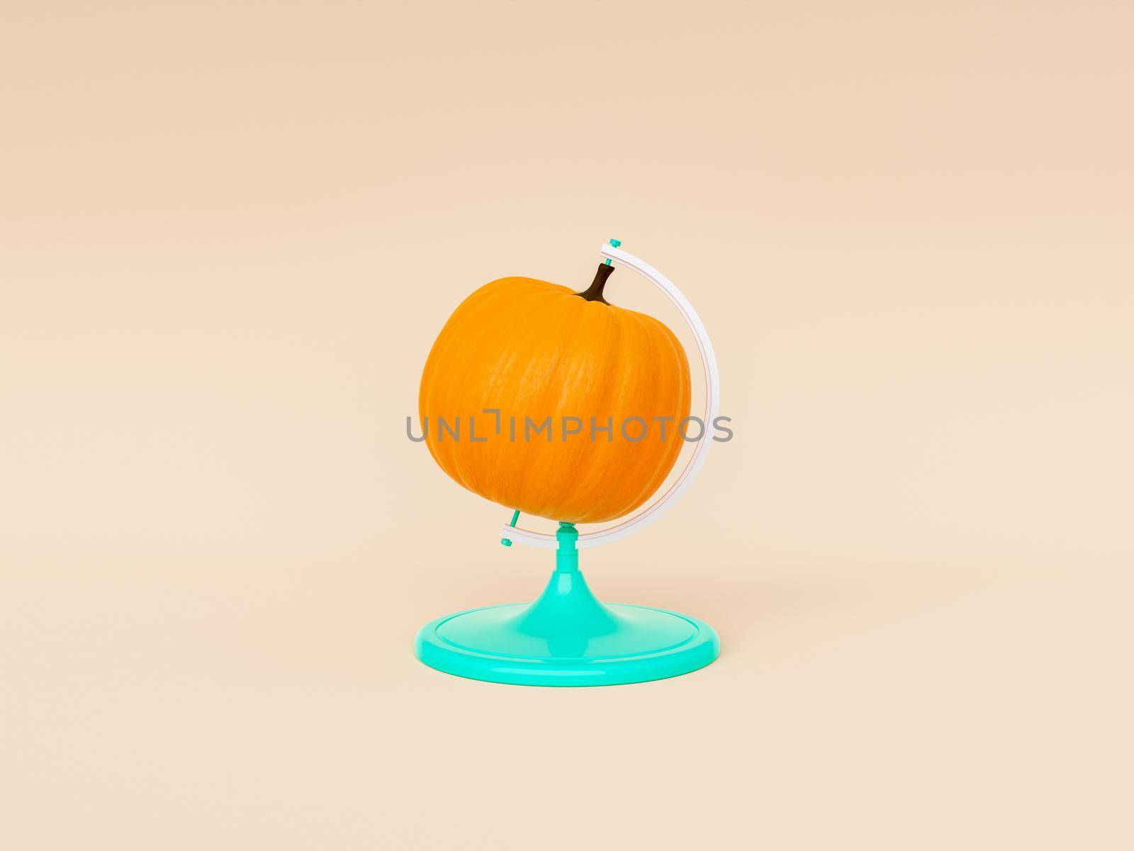 Creative pumpkin shaped globe against beige background by asolano
