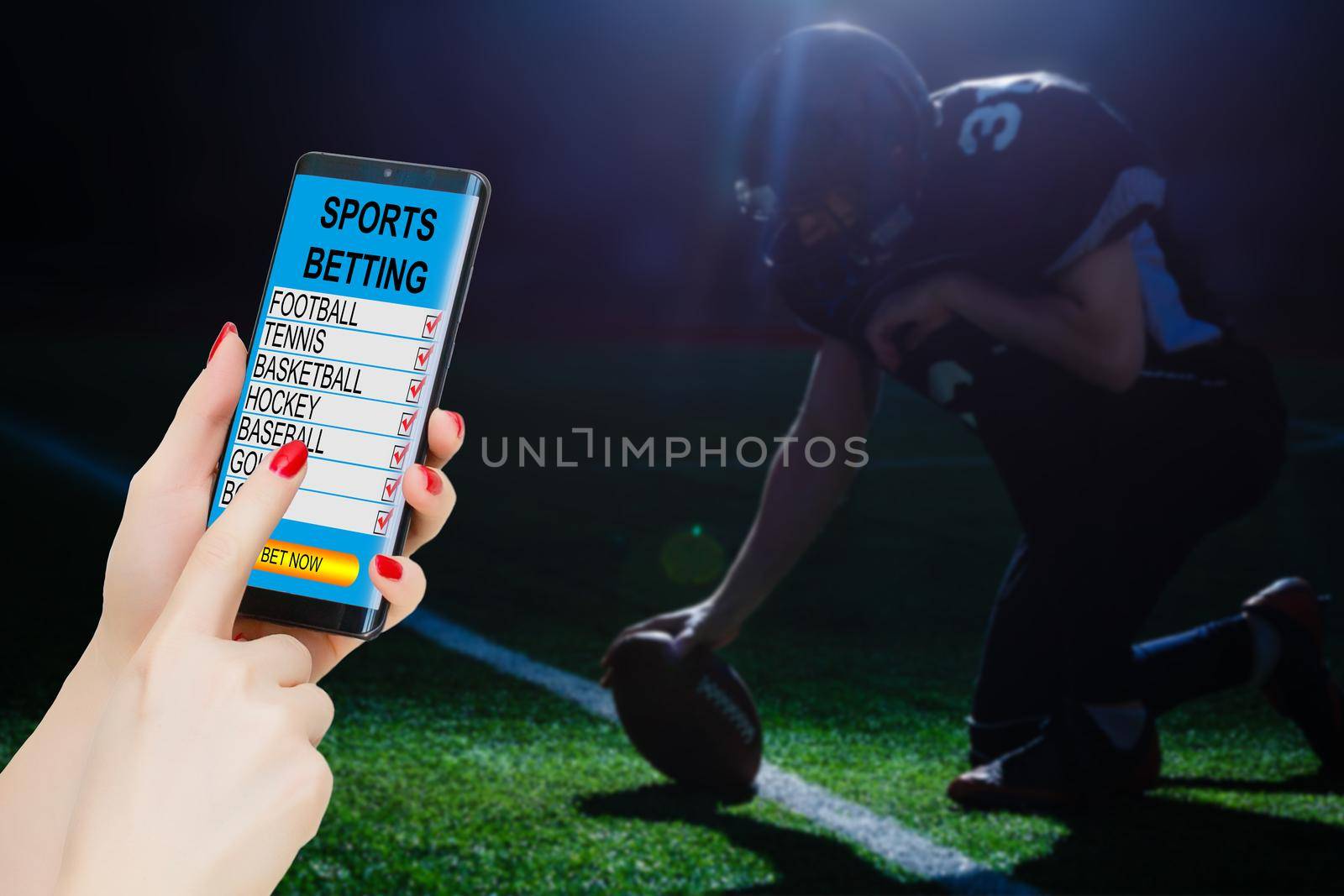 mobile phone and betting during a american football match.