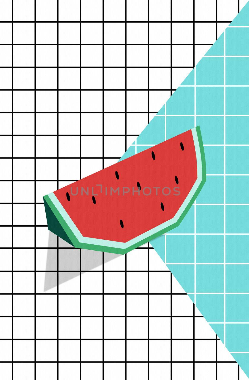 Watermelon slices on a checkered background. pattern. by nazarovsergey