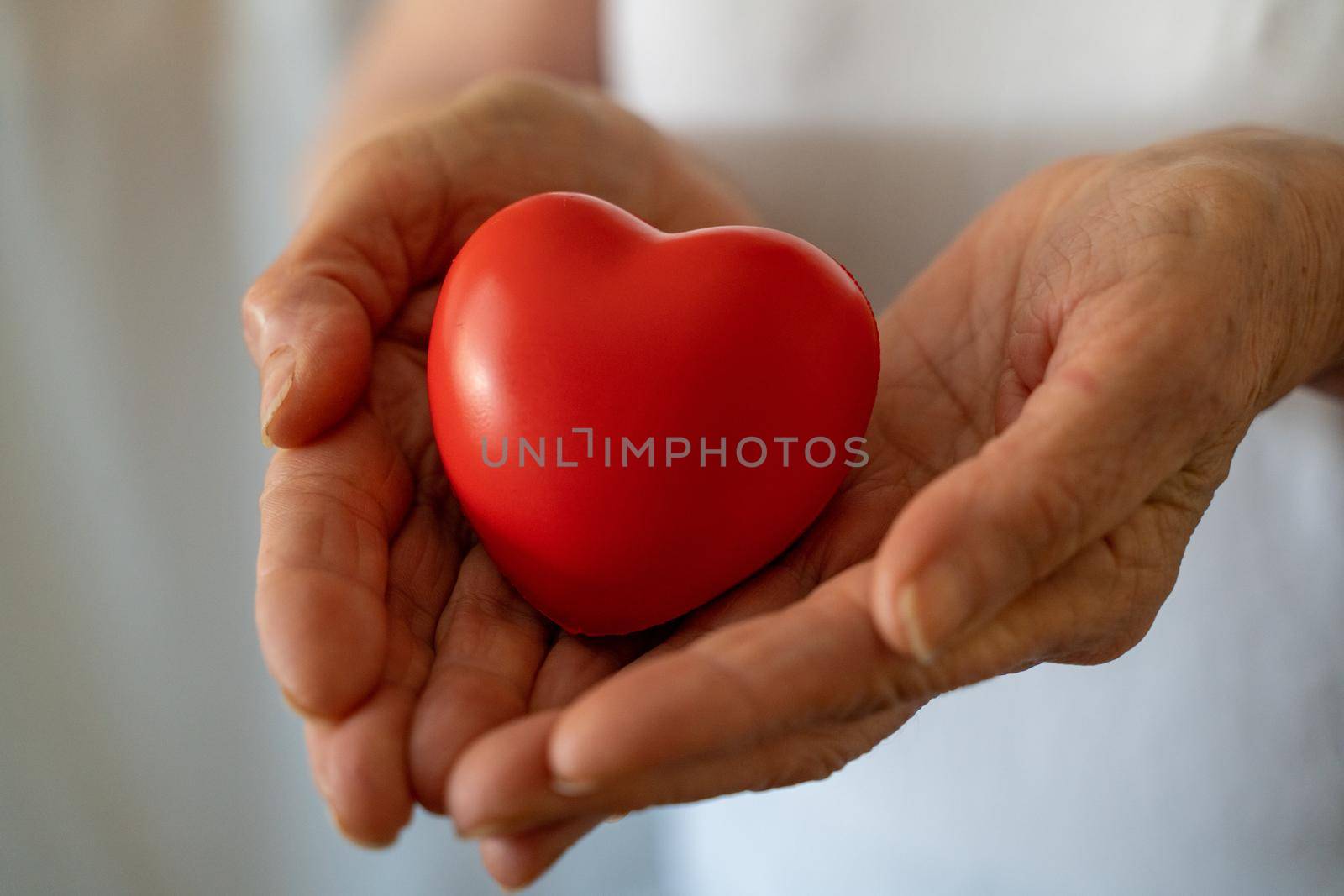 Hands holding red heart, healthcare, love, organ donation, mindfulness, wellbeing, family insurance and CSR concept, world heart day, world health day, national organ donor day by Matiunina
