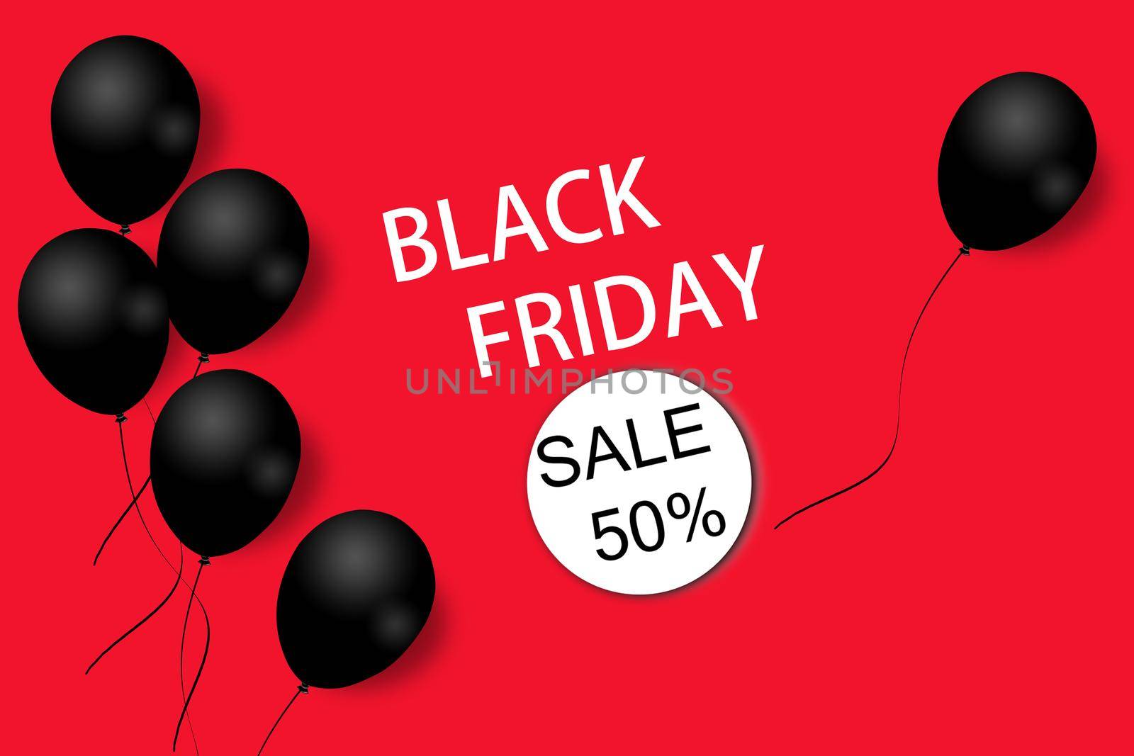 Black Friday sale background template. Red background with black balloons for seasonal discount offer. Illustration. Pattern