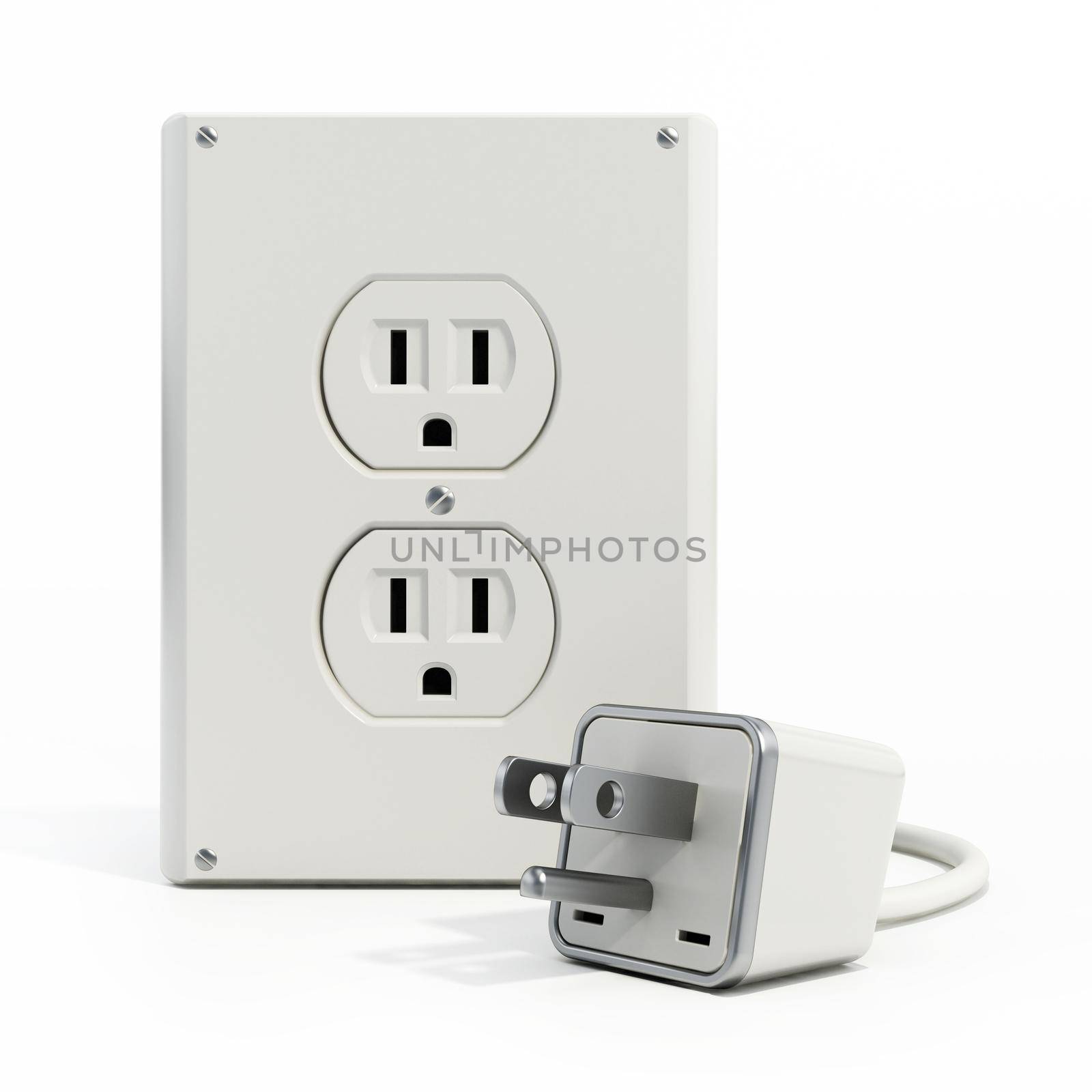 USA type AC power plugs and sockets isolated on white background. 3D illustration.