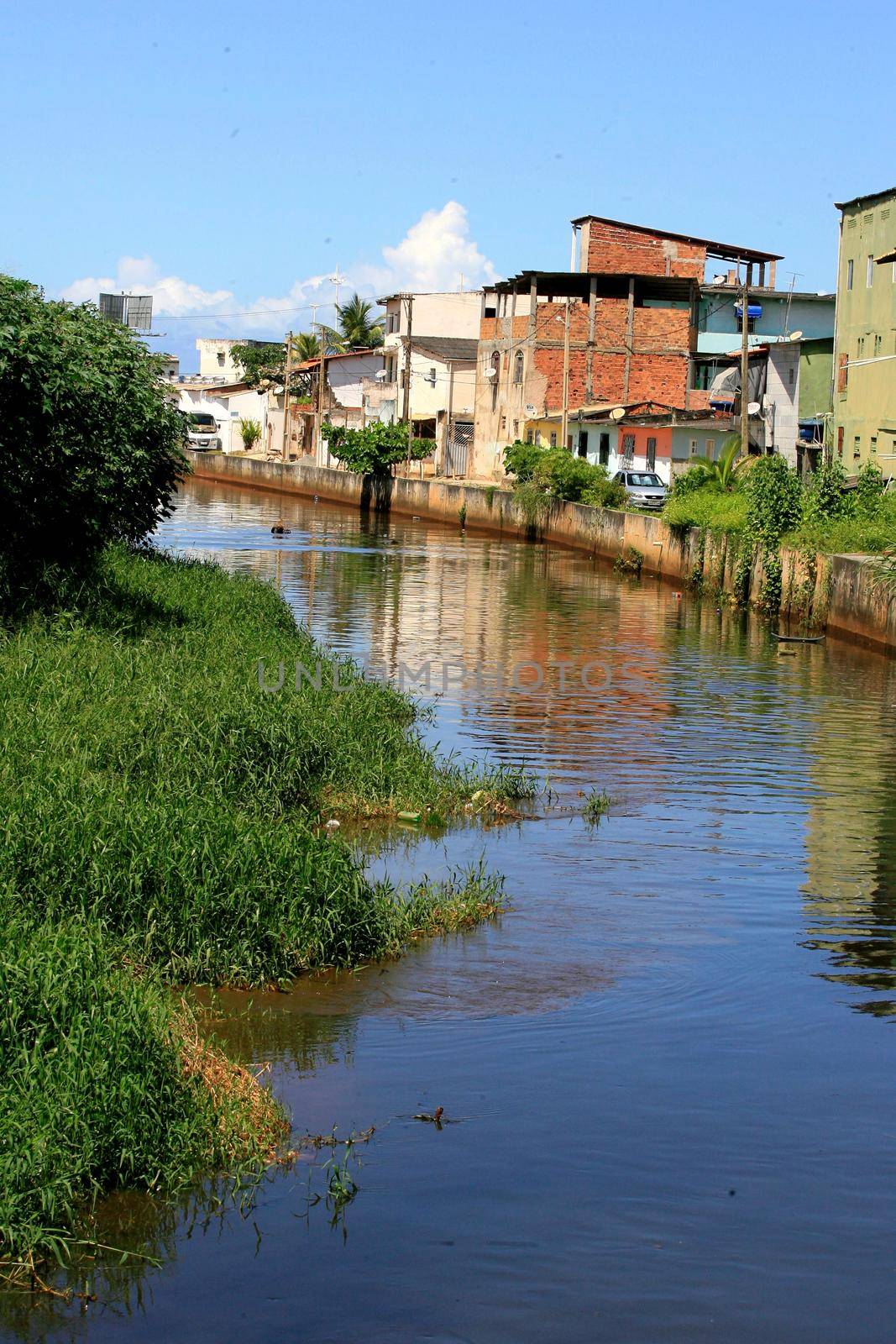 salvador, bahia / brazil  - april 24, 2014: View of the Camurugi River. The river receives domestic and industrial sewage from the city of Salvador.