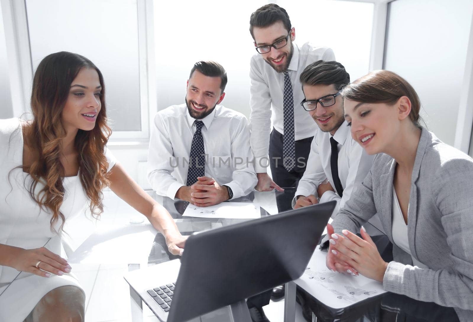 business team uses a laptop at a work meeting .office weekdays