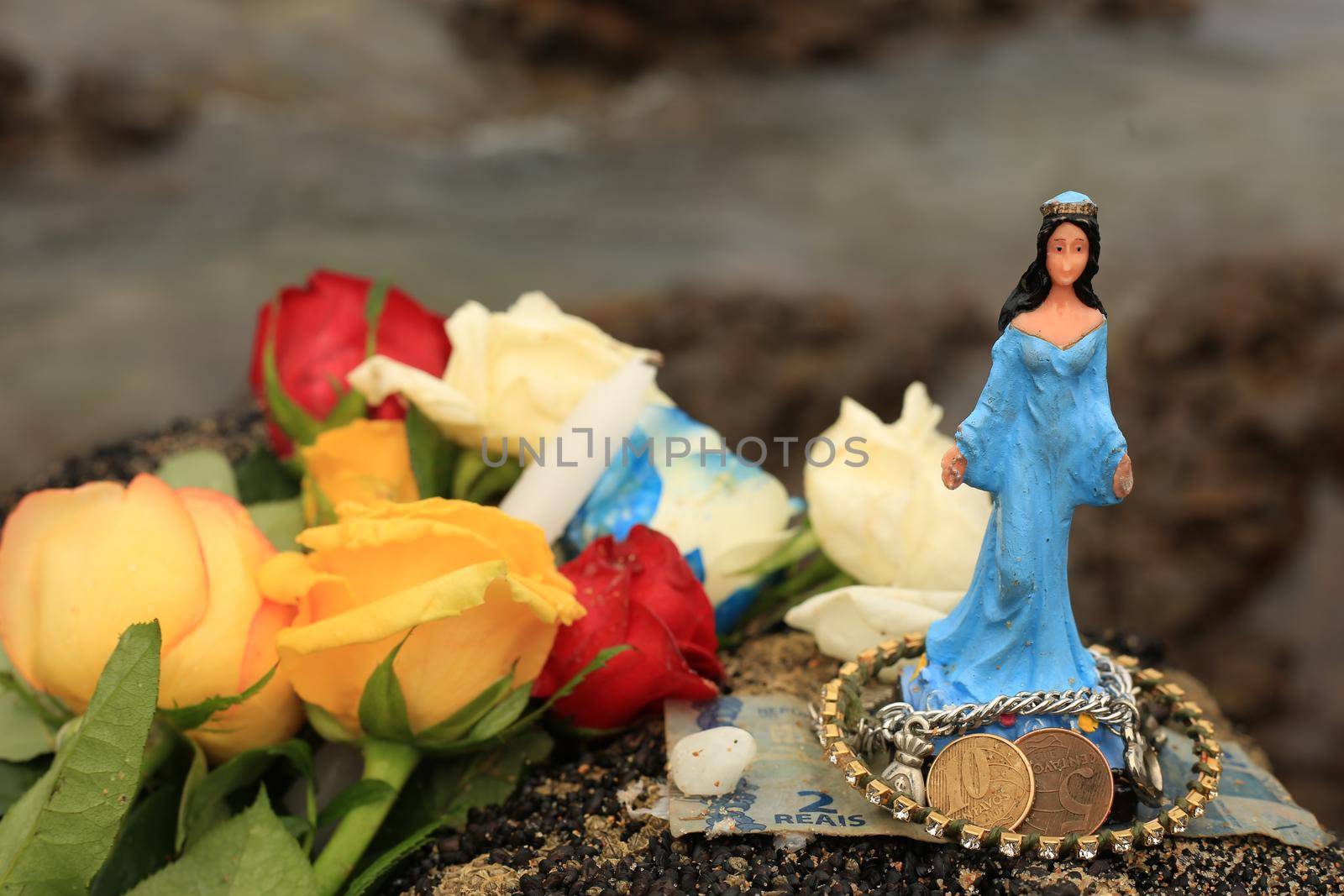 salvador, bahia, brazil - fevereiro 2, 2016: sculpture of the Orixa Yemanja, Candomble deity on a beach in the city of Salvador.