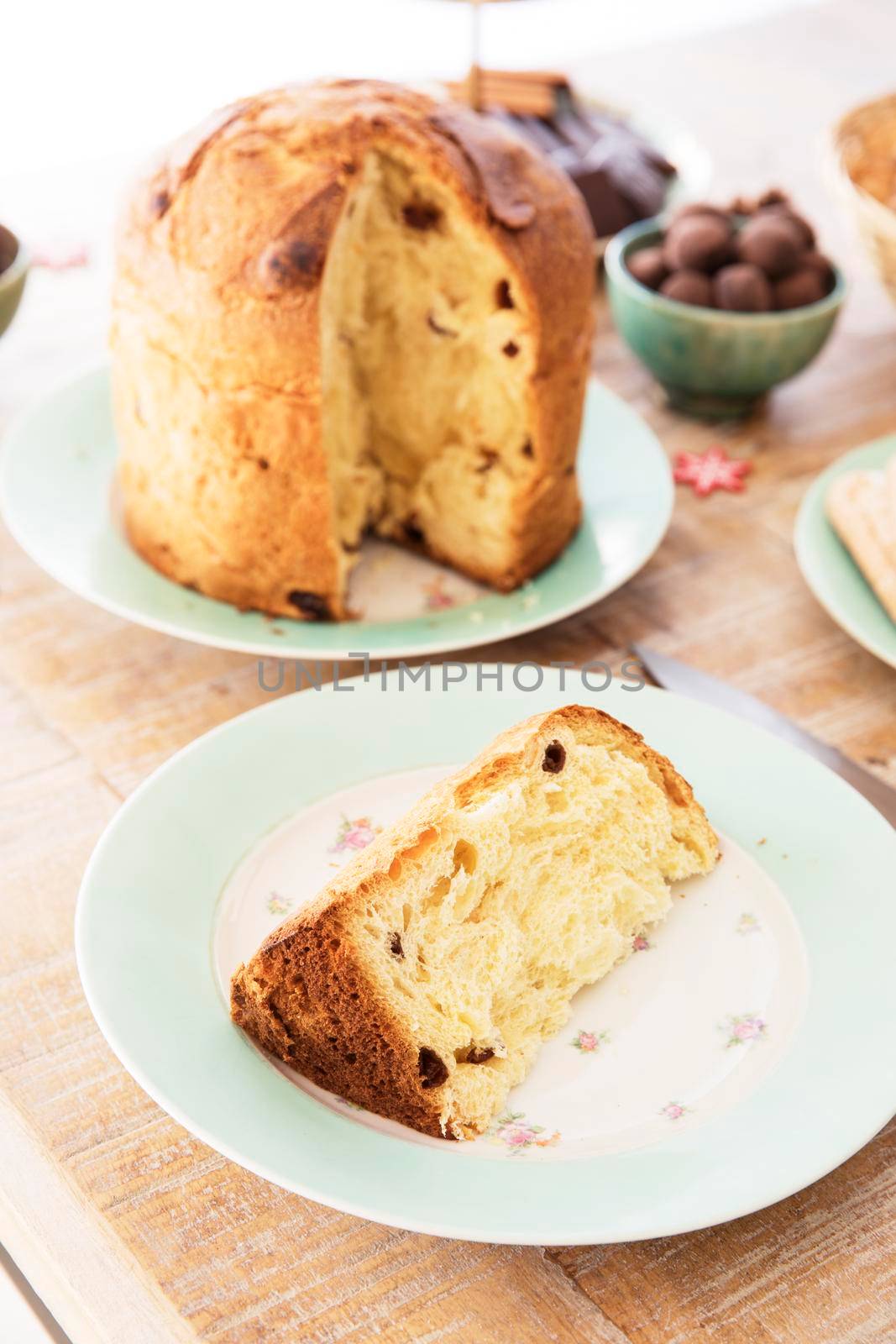 Slice of Italian panettone.