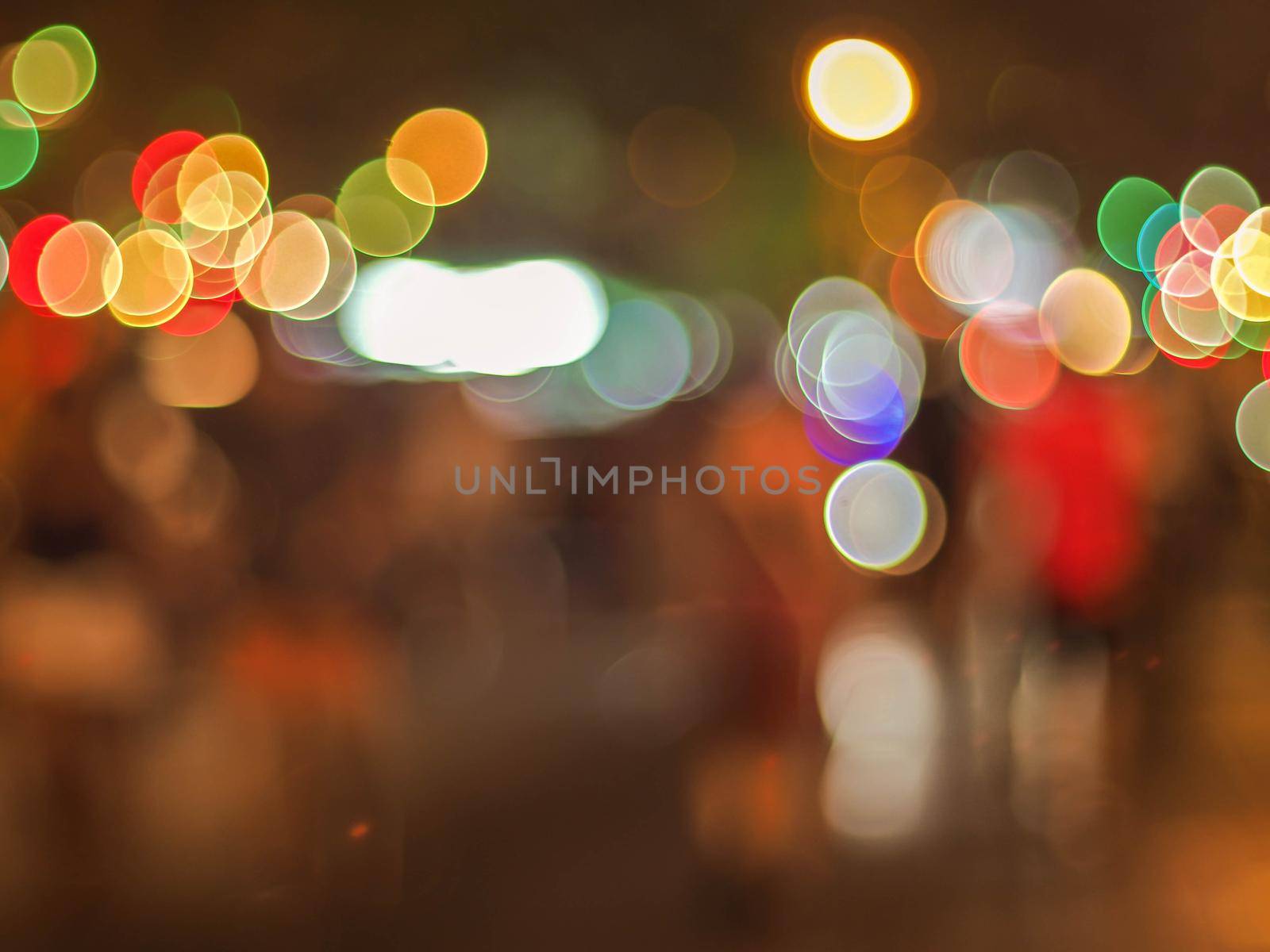 Colorful blur light hexagon bokeh background. Abstract Christmas festival defocused background.