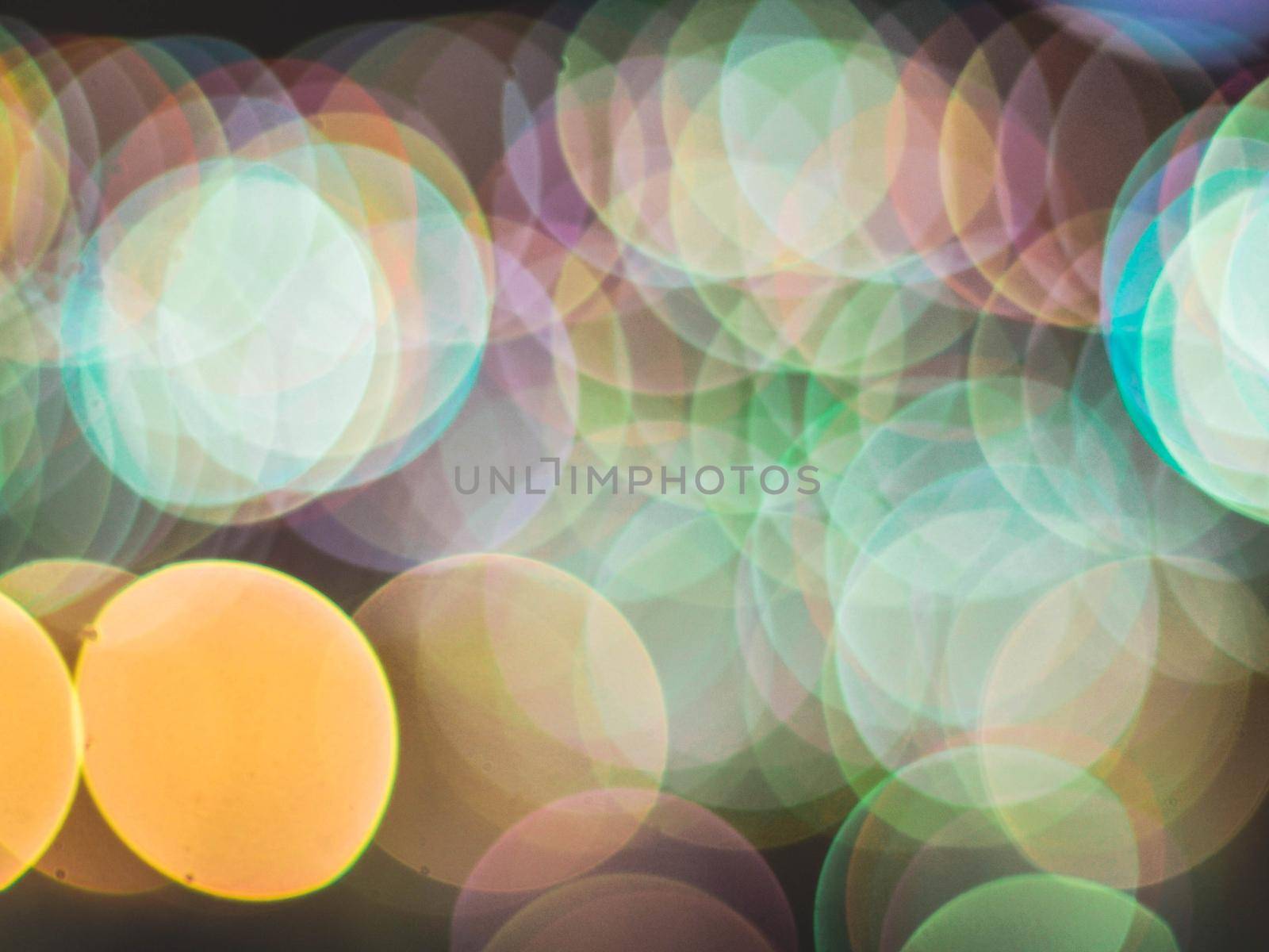 Colorful blur light hexagon bokeh background. Abstract Christmas festival defocused background.