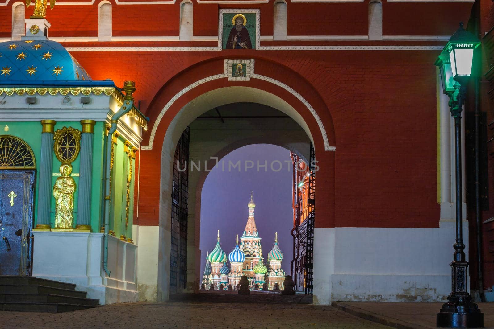 Saint Basil's Cathedral illuminated at evening, Red Square, Moscow, Russia