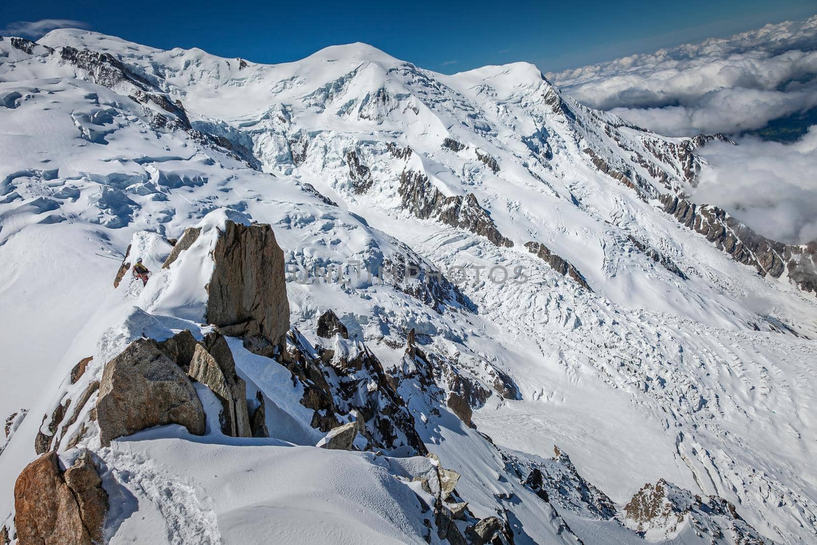 Mont Blanc Massif ice cap in Haute Savoie, Chamonix, French Alps, Eastern France