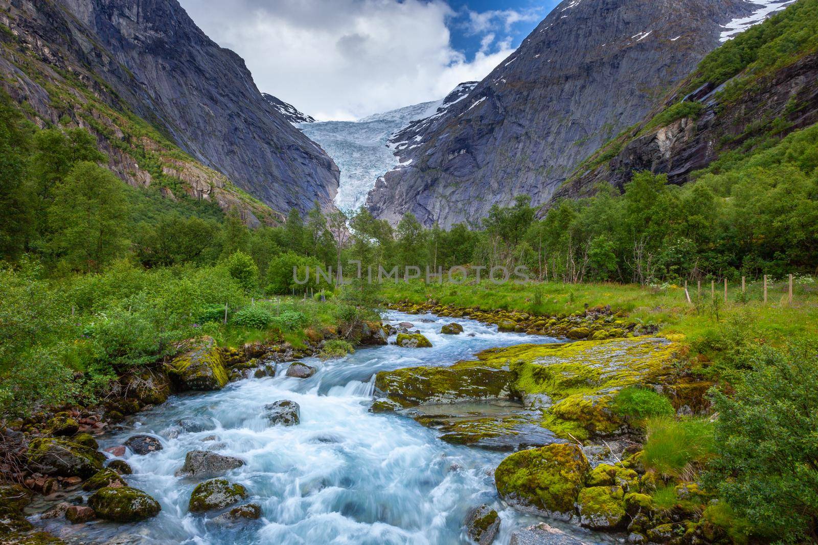 Briksdalsbreen arm of Jostedalsbreen glacier in western Norway, Scandinavia