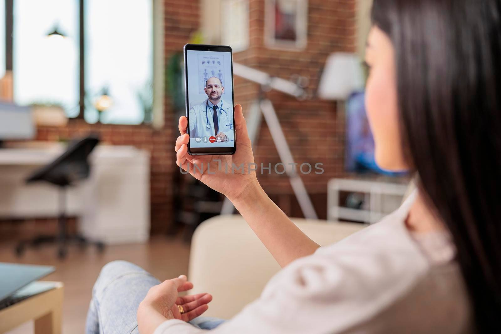 Asian woman on telemedicine online video consultation medical online consulting therapist family care. telemedicine patient home consultation health healthcare internet physician medicine