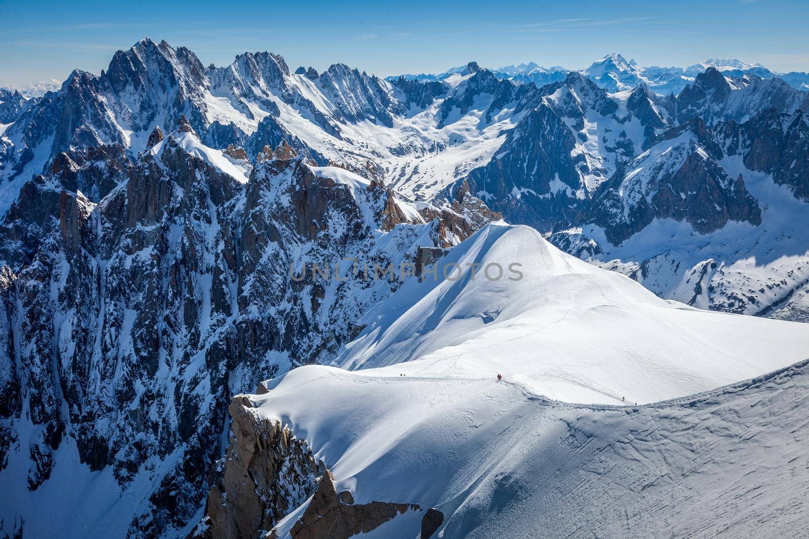 Mont Blanc Massif ice cap in Haute Savoie, Chamonix, French Alps, Eastern France
