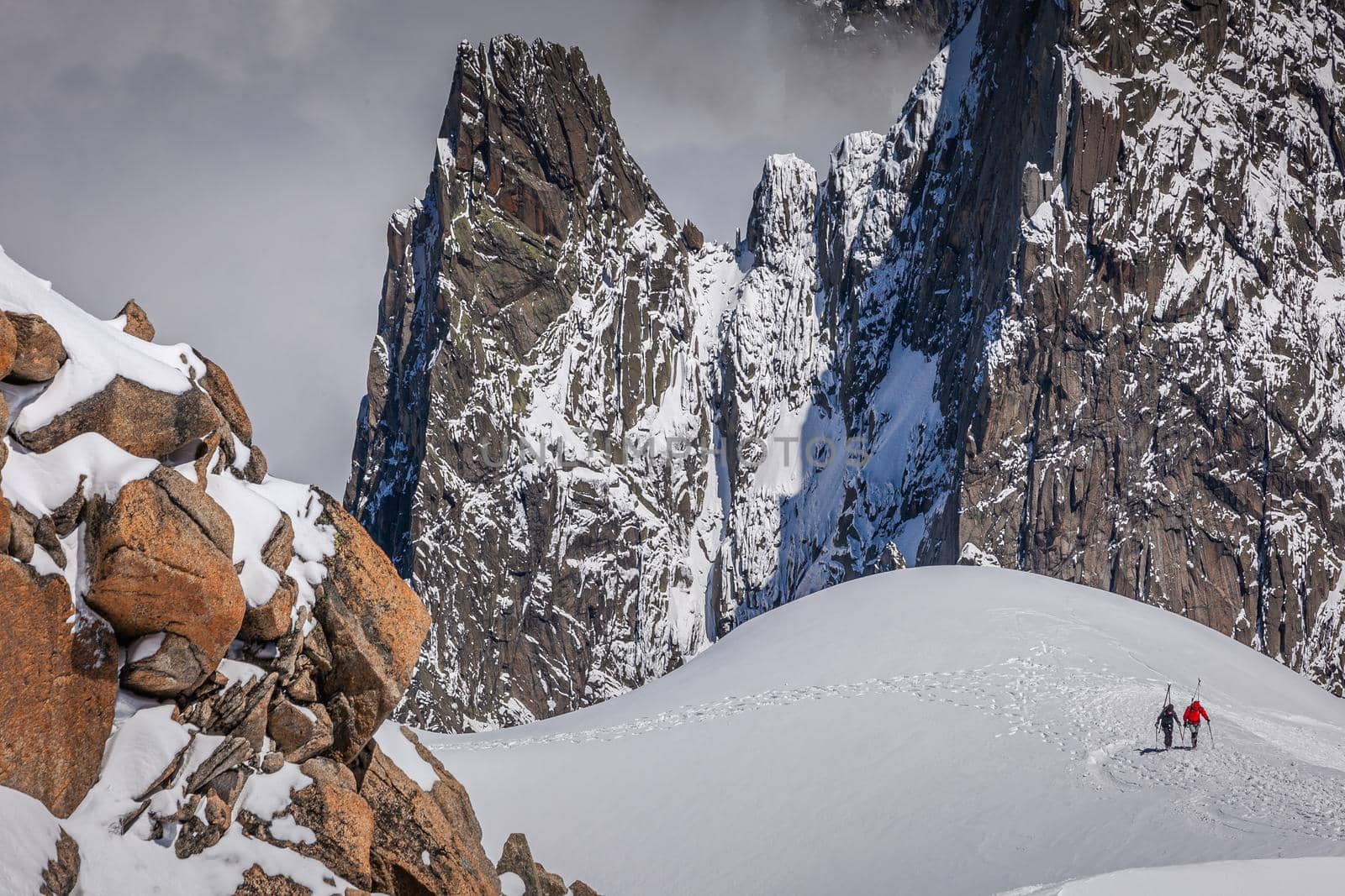 Mont Blanc Massif ice cap in Haute Savoie, Chamonix, French Alps, Eastern France