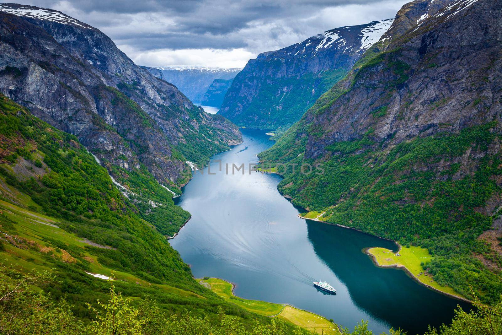 Majestic naeroyfjord from above in western Norway, Scandinavia