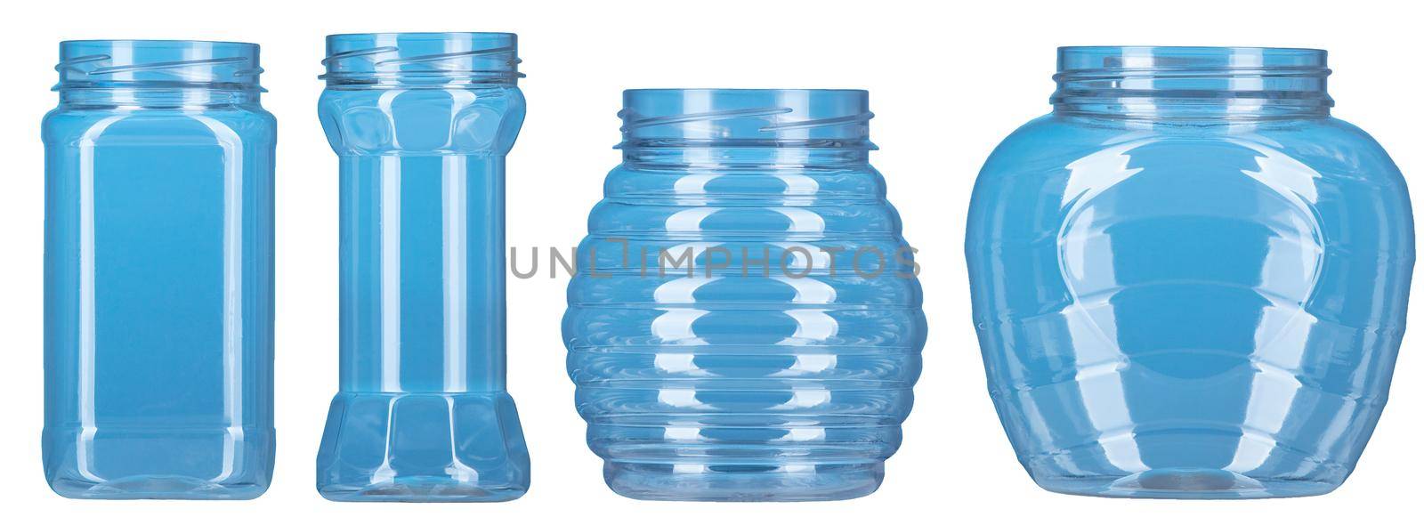 Set of blue plastic bottle isolated by rivertime