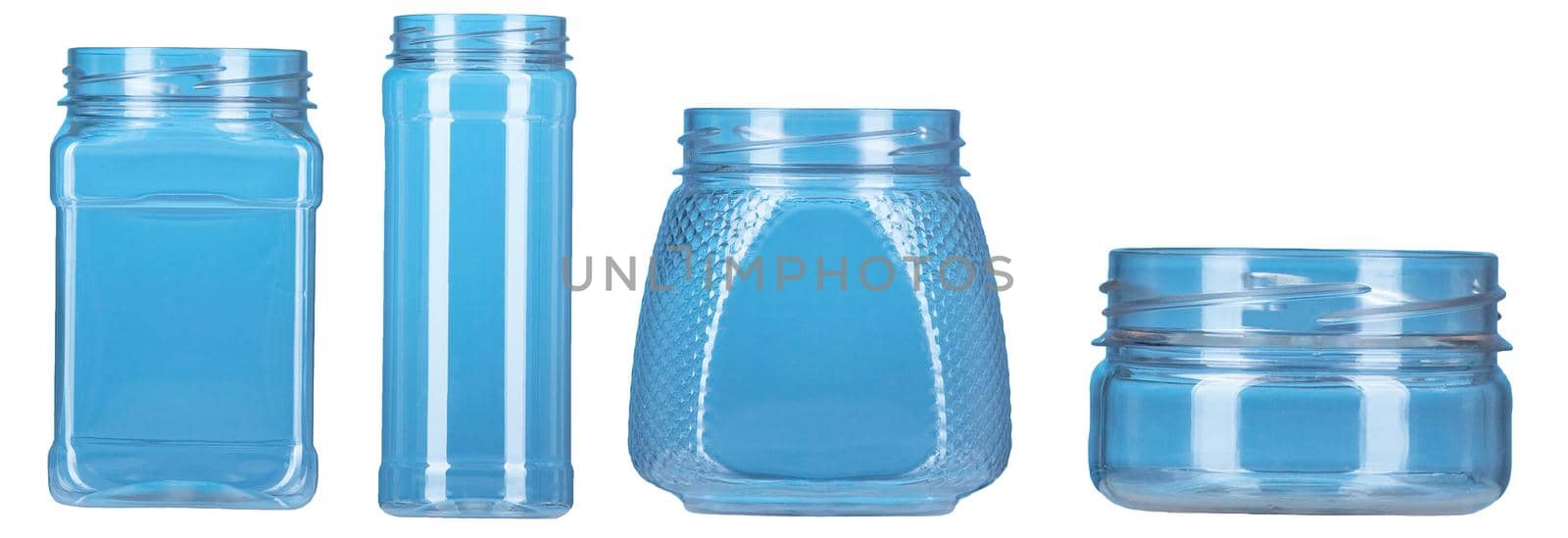 group of blue plastic bottle isolated by rivertime