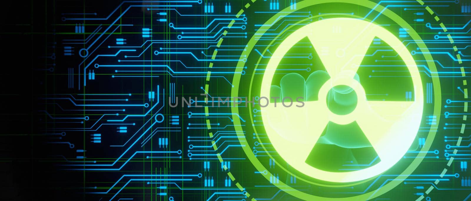 Futuristic frame, radiation sign toxic sign in modern banner background technology wallpaper 3D Render