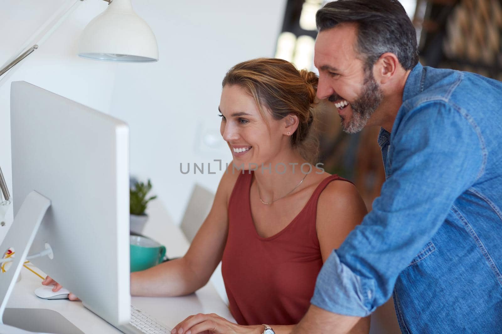 Shes doing pretty well with her freelancing. a happy middle aged couple using a computer together at home