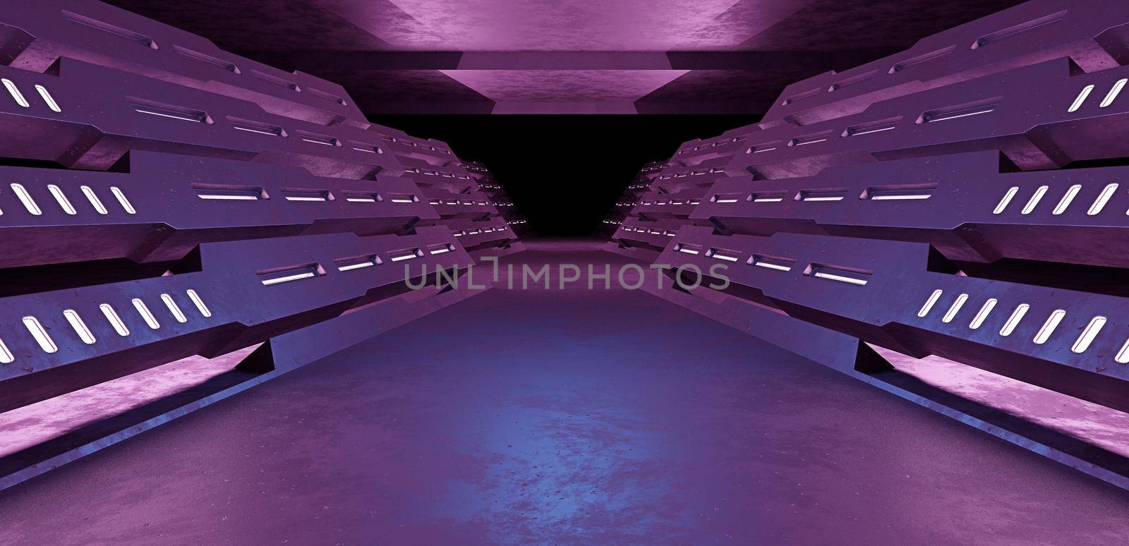 Futuristic Science Fiction Metallic Garage Club Warehouse Parking StageBasement Dark Dim Purple Illustrative Banner Background Wallpaper 3D Rendering by yay_lmrb