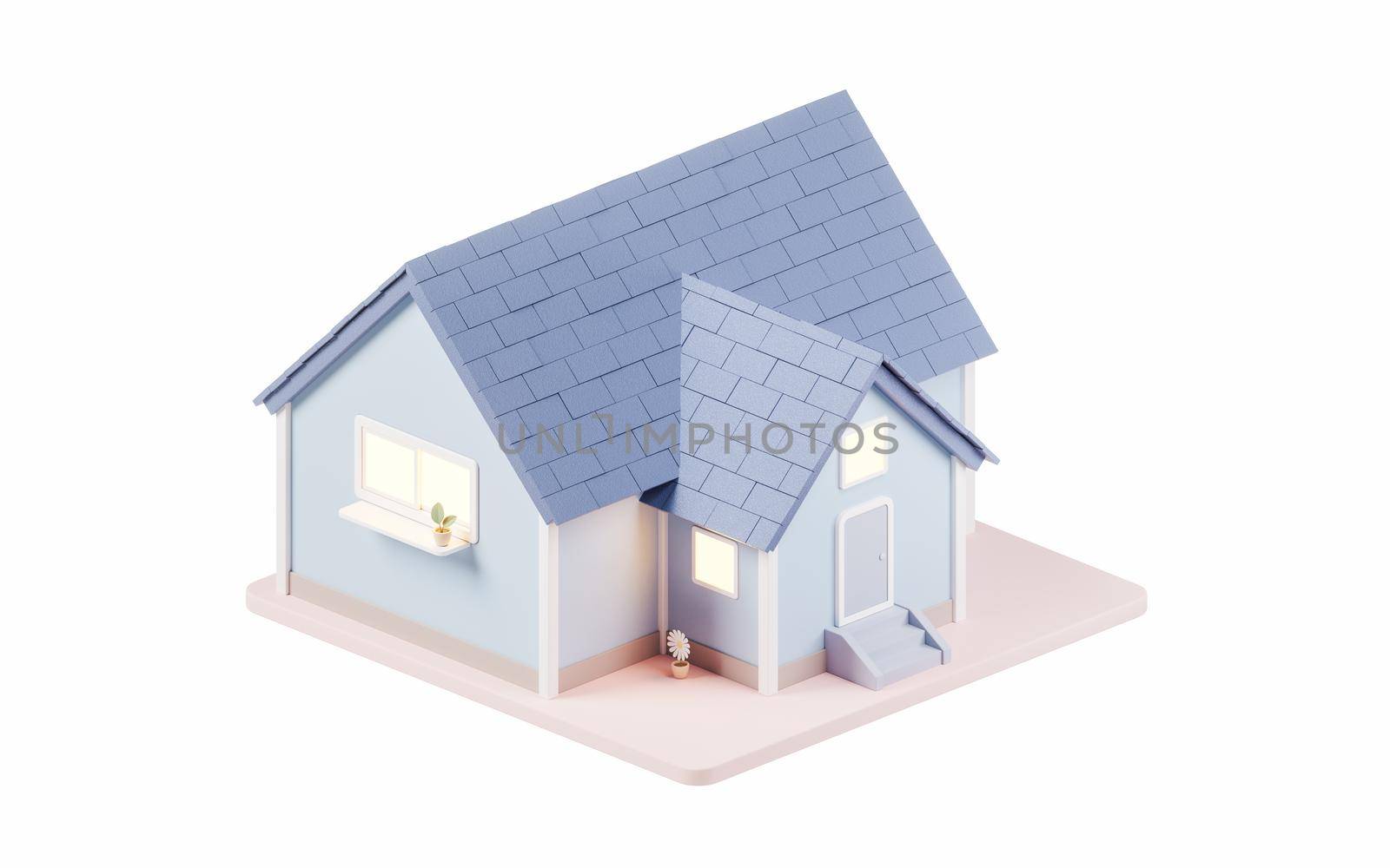 3D cartoon house, residence house, 3d rendering. by vinkfan