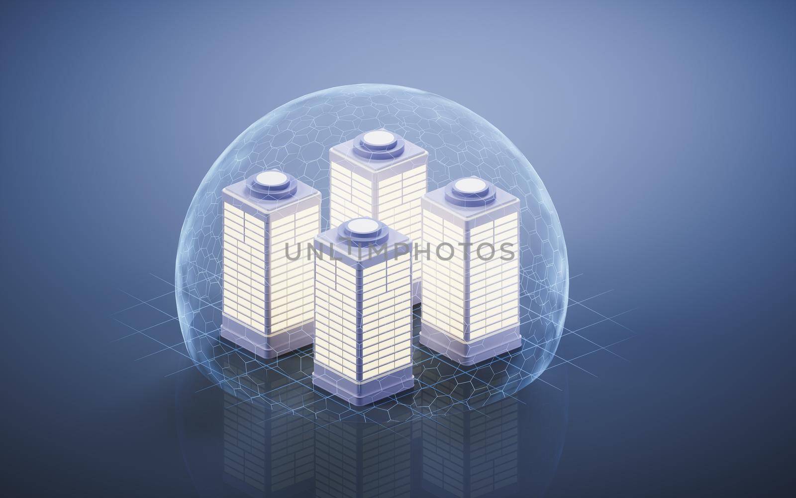 City building with shield, 3d rendering. by vinkfan