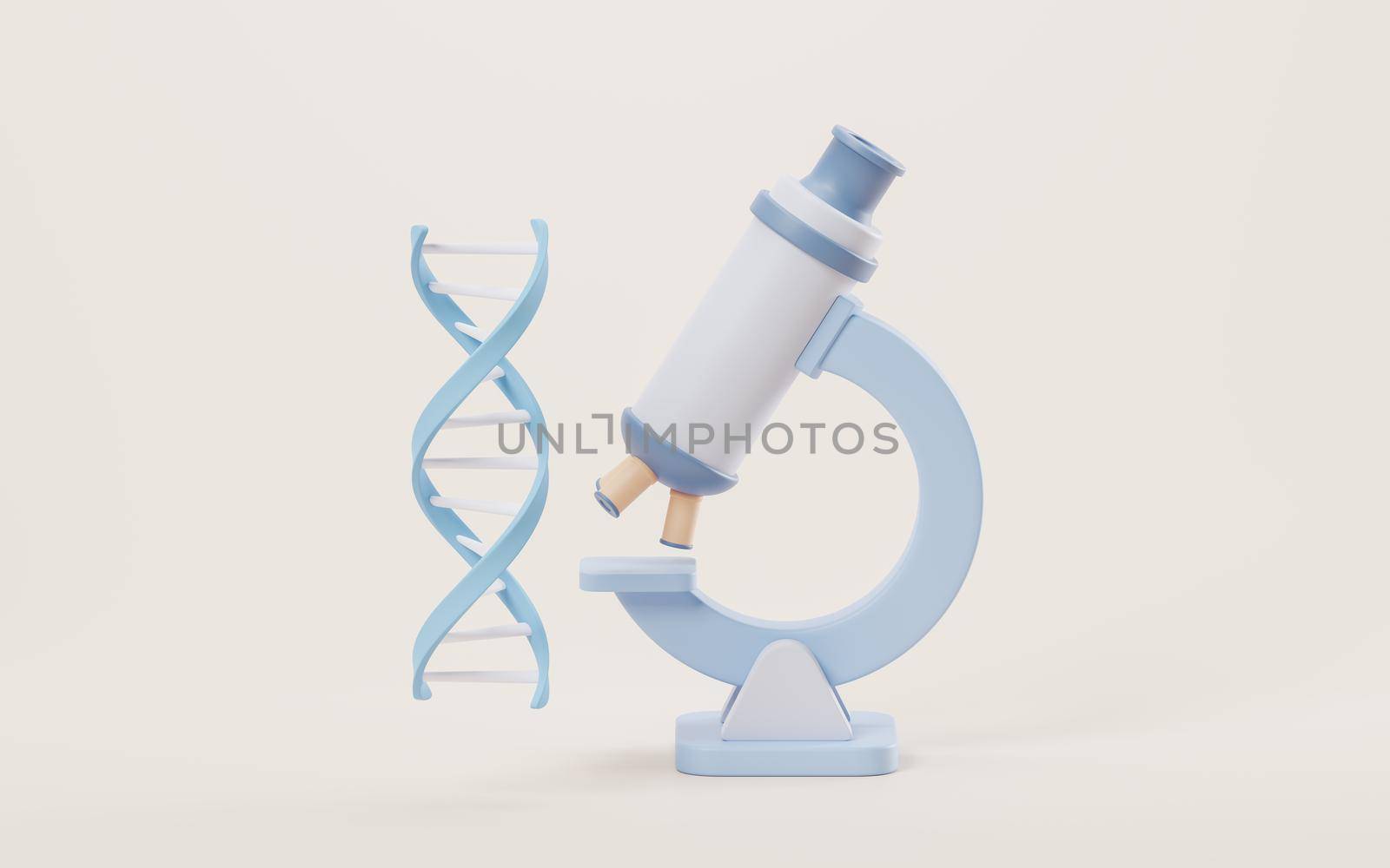 DNA and chemical equipment, 3d rendering. Computer digital drawing.
