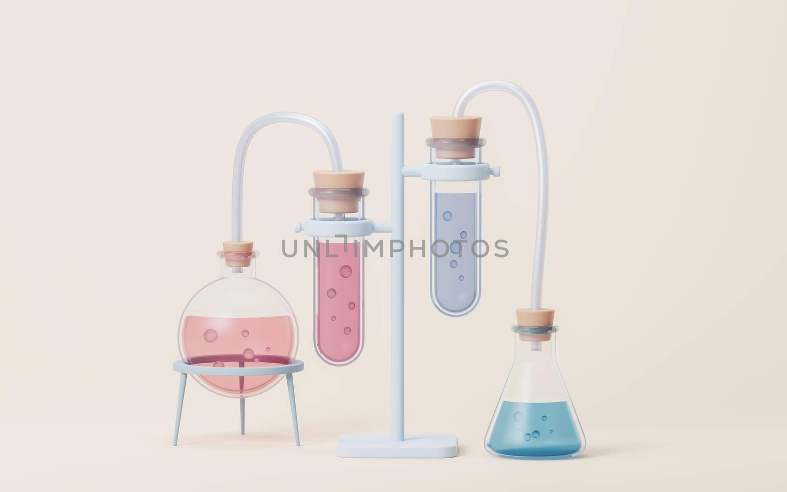 Chemical equipment and reagent, 3d rendering. Computer digital drawing.