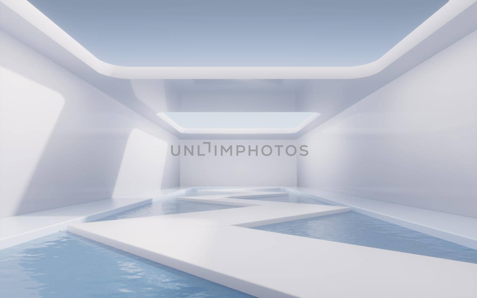 Empty room with water inside, 3d rendering. by vinkfan
