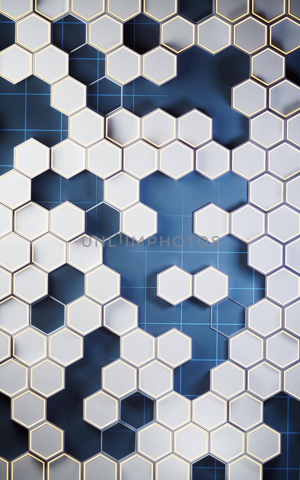 Metallic hexagon material background, 3d rendering. Computer digital drawing.