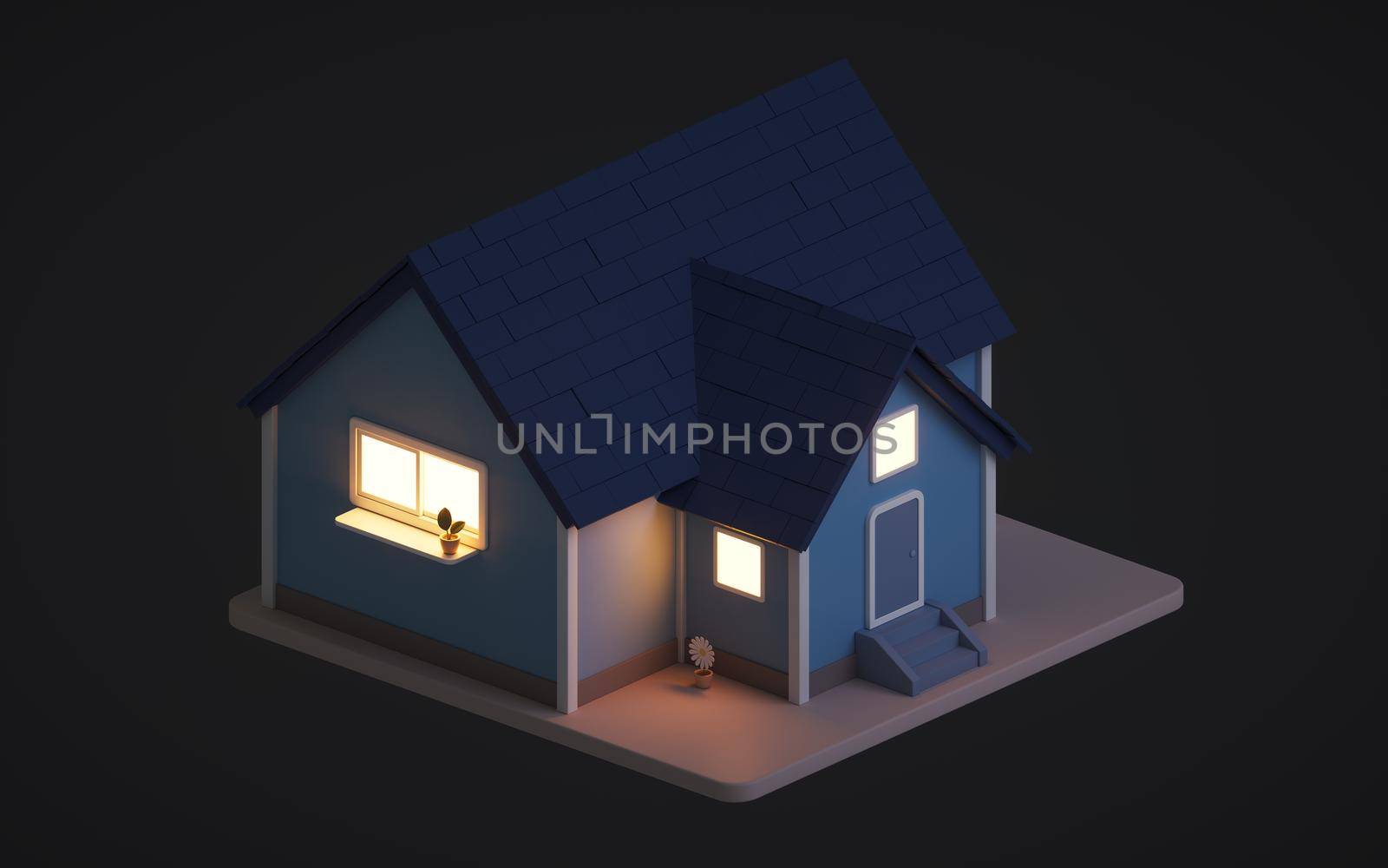 3D cartoon house, residence house, 3d rendering. Computer digital drawing.