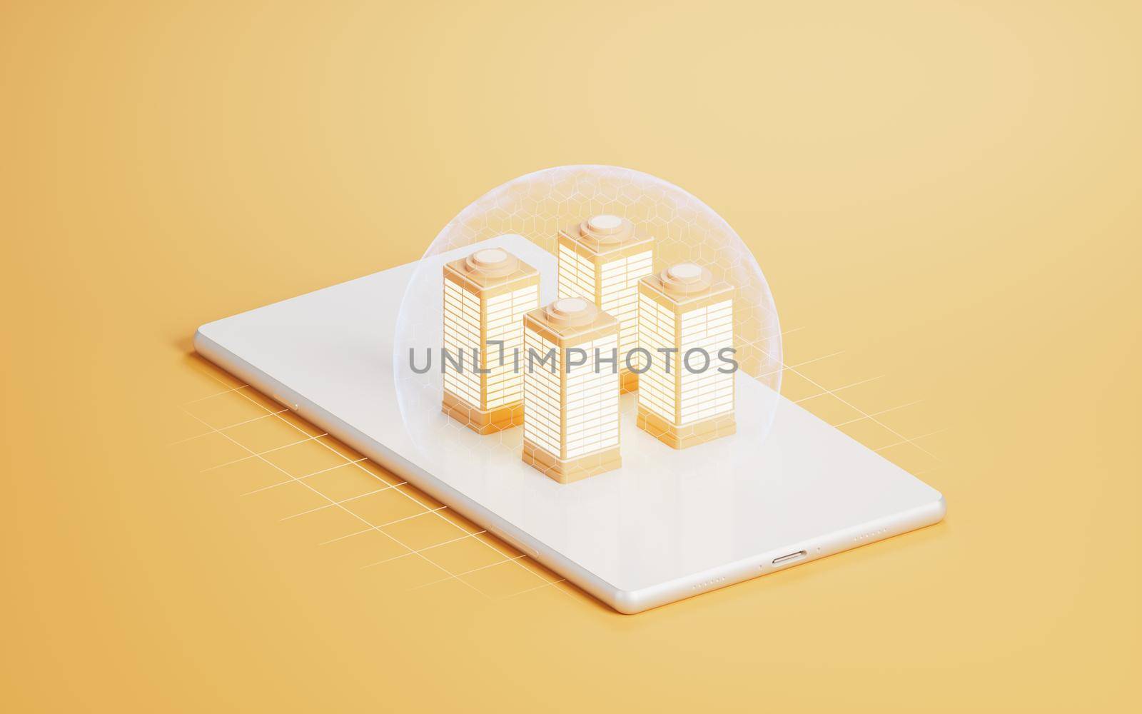 3D model city buildings on mobile phone, 3d rendering. by vinkfan