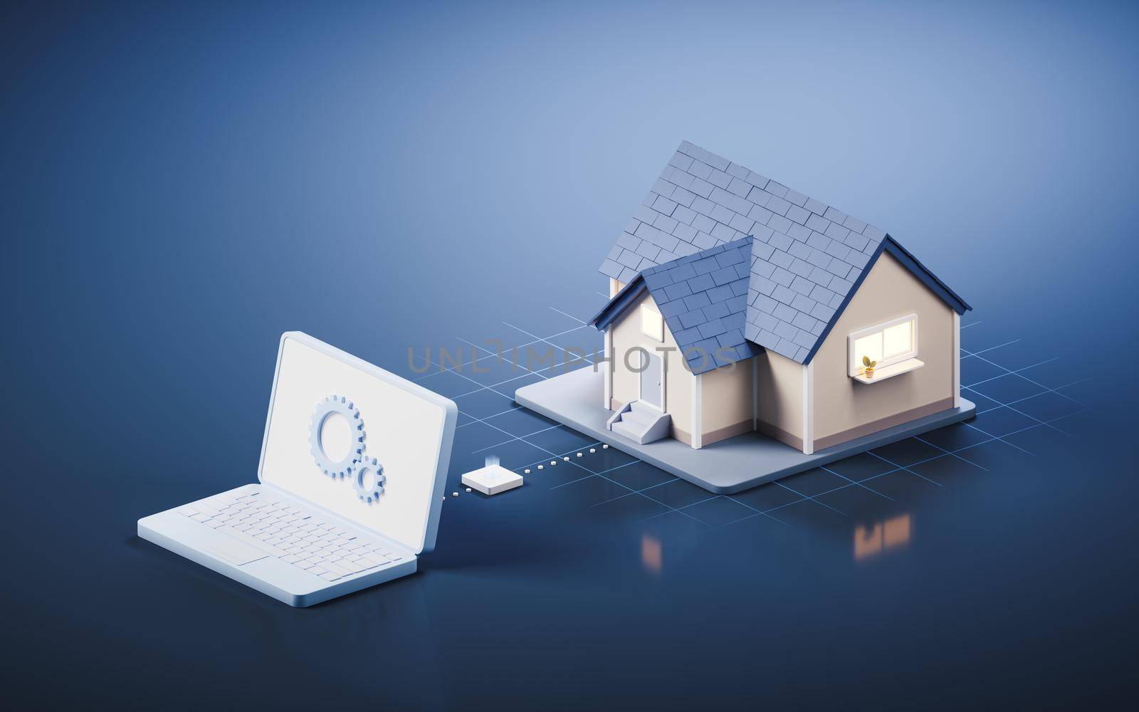 Intelligent housing system and remote control, 3d rendering. Computer digital drawing.