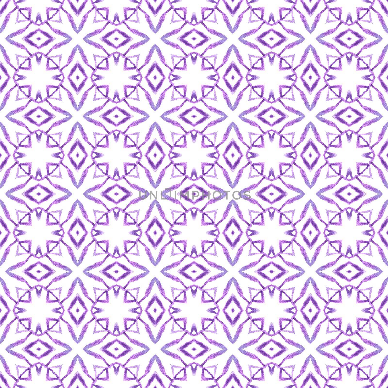 Textile ready precious print, swimwear fabric, wallpaper, wrapping. Purple memorable boho chic summer design. Repeating striped hand drawn border. Striped hand drawn design.