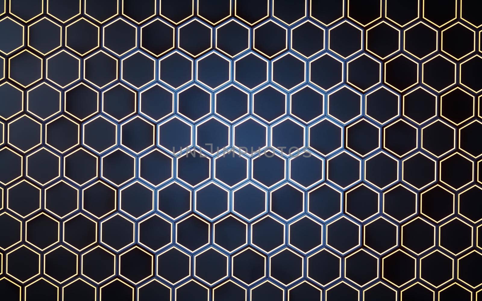 Metallic hexagon material background, 3d rendering. Computer digital drawing.