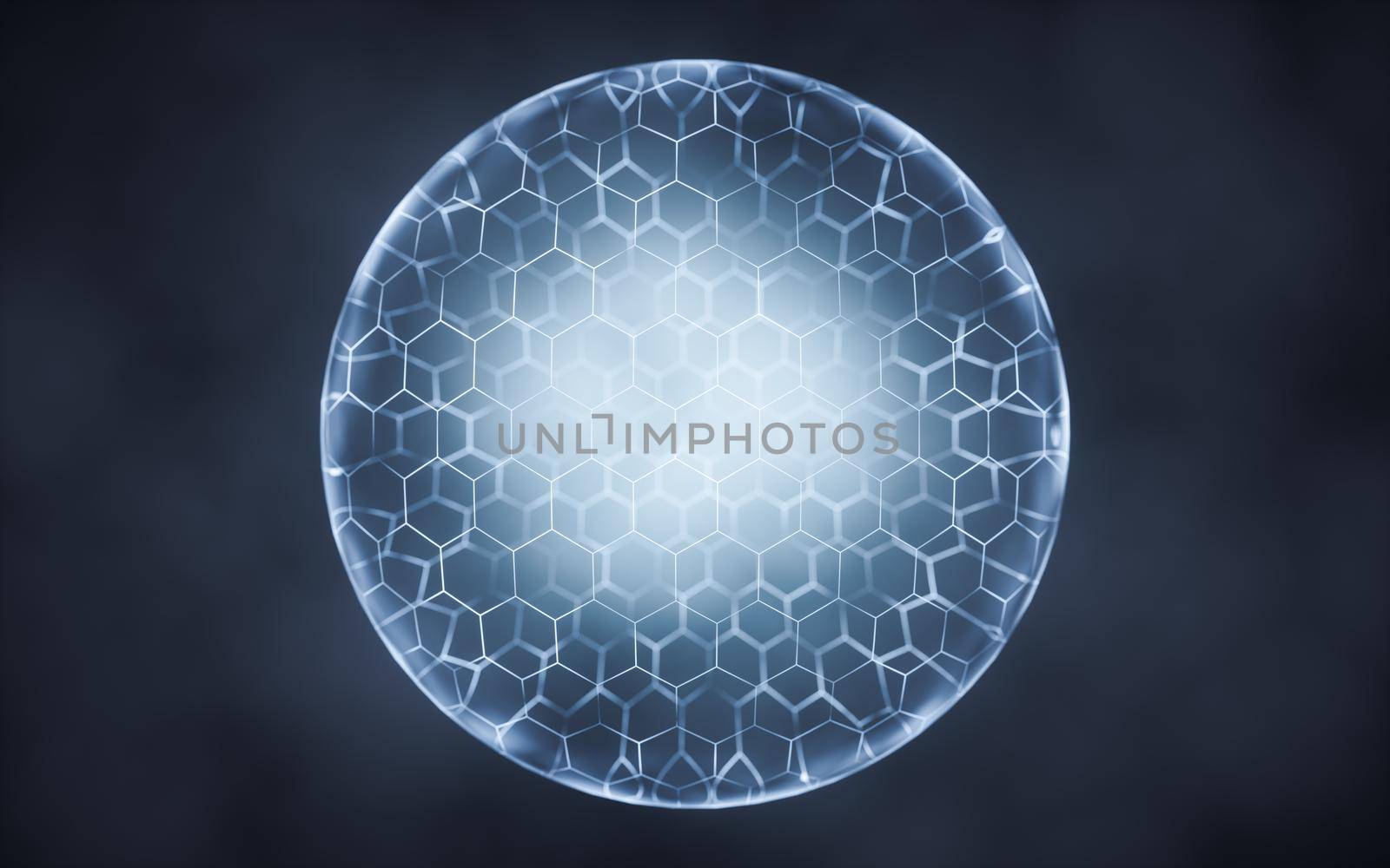 Transparent sphere with hexagon pattern, 3d rendering. by vinkfan
