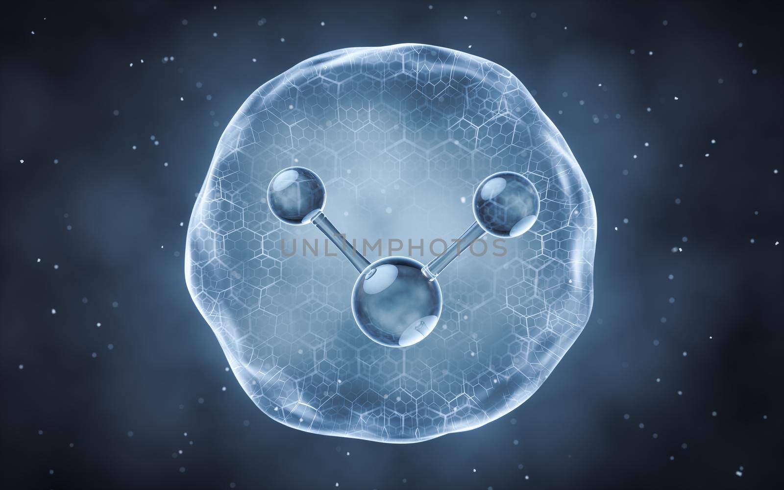 Organic sphere with molecule inside, 3d rendering. Computer digital drawing.