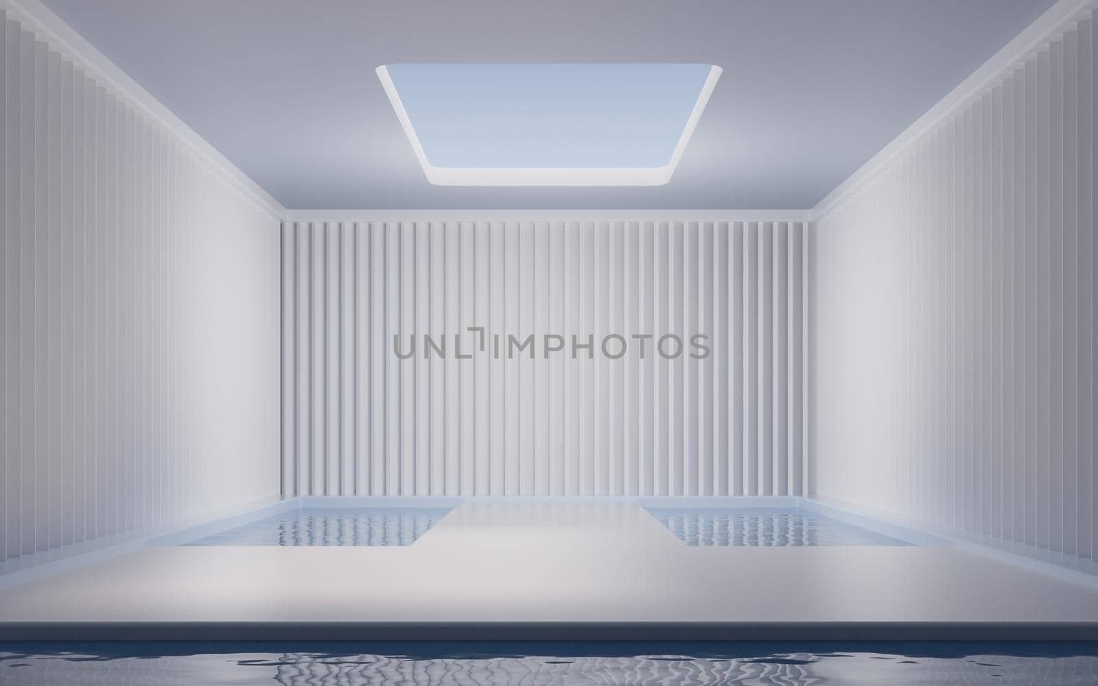 Empty room with water inside, 3d rendering. by vinkfan