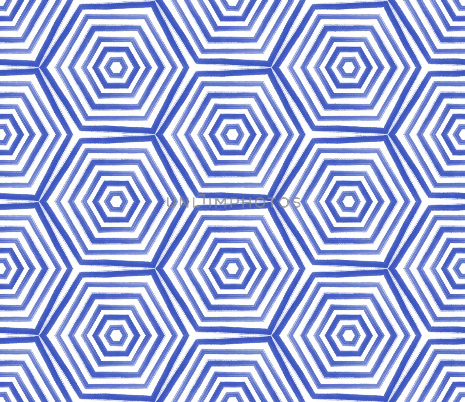 Geometric seamless pattern. Indigo symmetrical kaleidoscope background. Hand drawn geometric seamless design. Textile ready optimal print, swimwear fabric, wallpaper, wrapping.