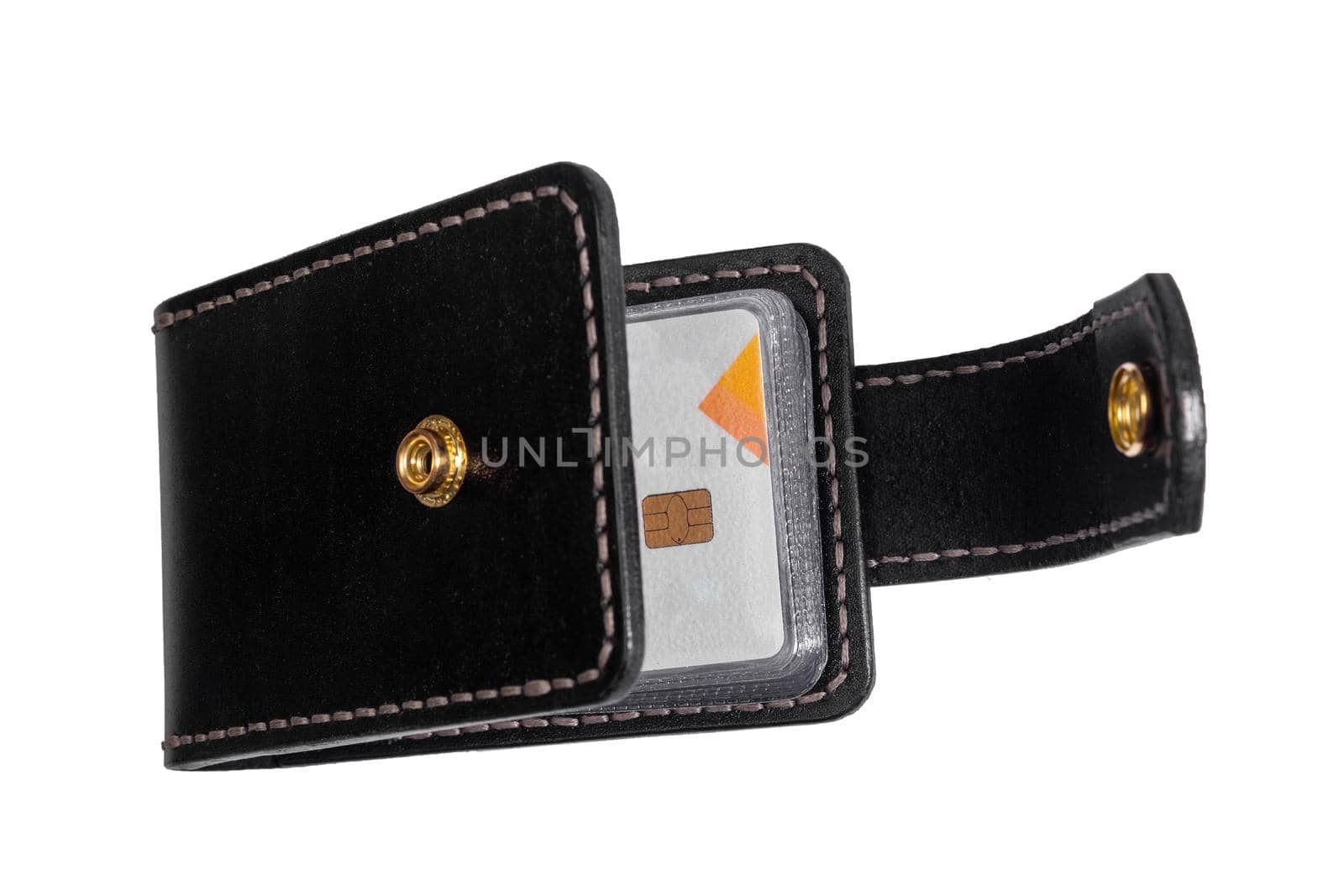 Open luxury craft business card holder case made of leather. by BY-_-BY