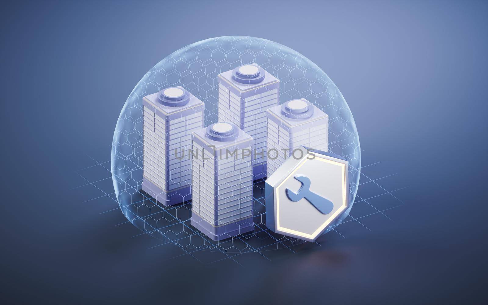 City building with maintain sign, 3d rendering. Computer digital drawing.