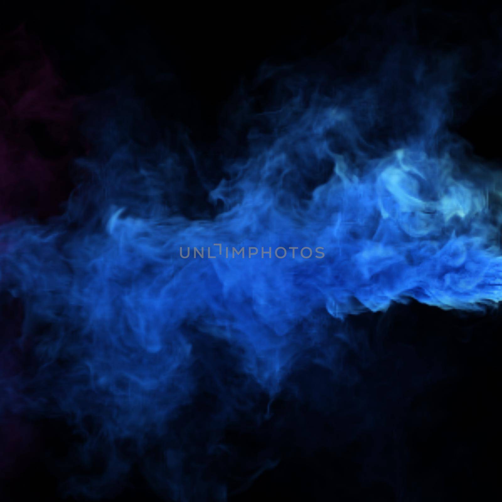 Blue magic fog and fantasy smoke texture in black. 3D render abstract background for fest and fan party decoration